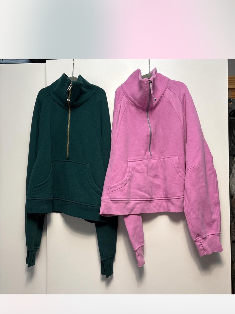 lululemon Half-Zip Crewneck Sweatshirts in Pink and Deep Green